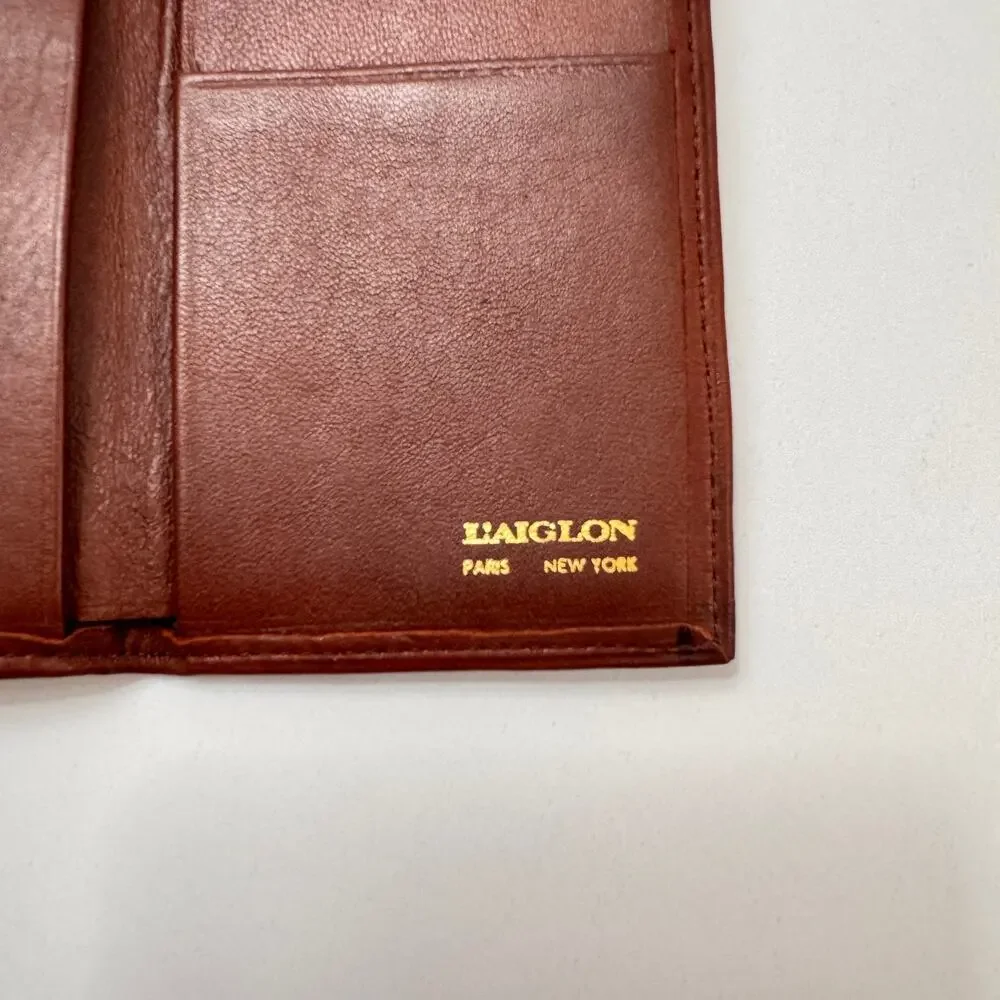 VINTAGE L'Aiglon Paris New York Antelope Leather Trifold Wallet Cognac Brown